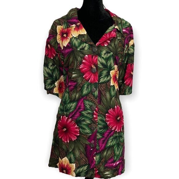 Bentley Tropcial Floral Print Button Down Plus Size 26W Casual Lightweight Top - Picture 1 of 6